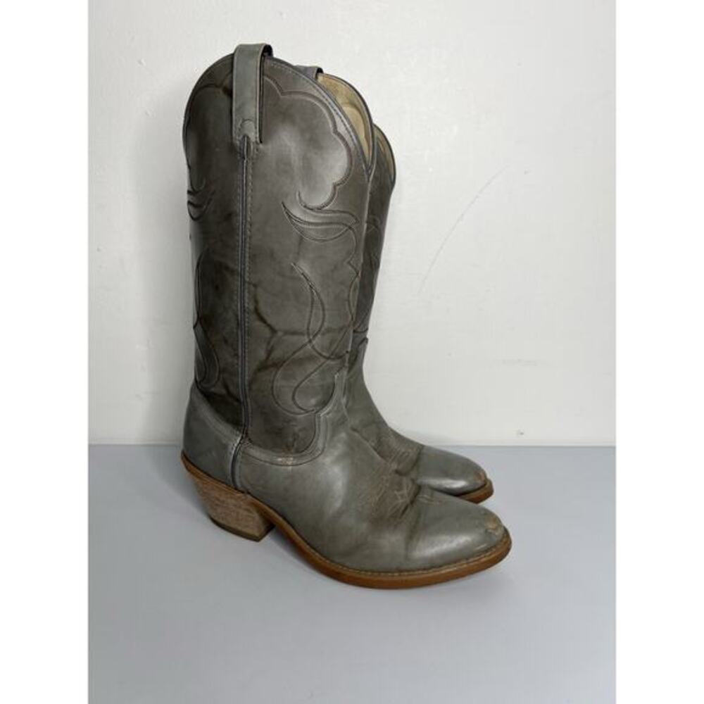 Vintage Acme Men's Gray Leather Western Cowboy Boot Men’s Size 9.5D